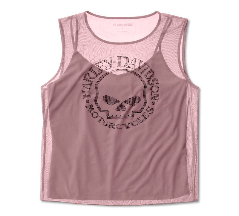 Load image into Gallery viewer, Women's Willie G Skull Bling Mesh Top - Nostalgia Rose
