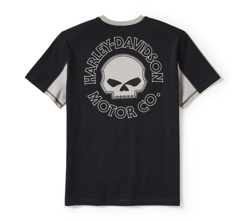 Load image into Gallery viewer, Willie G Skull Colorblock Short Sleeve Tee - Colorblock - Harley Black &amp; Ghost Grey

