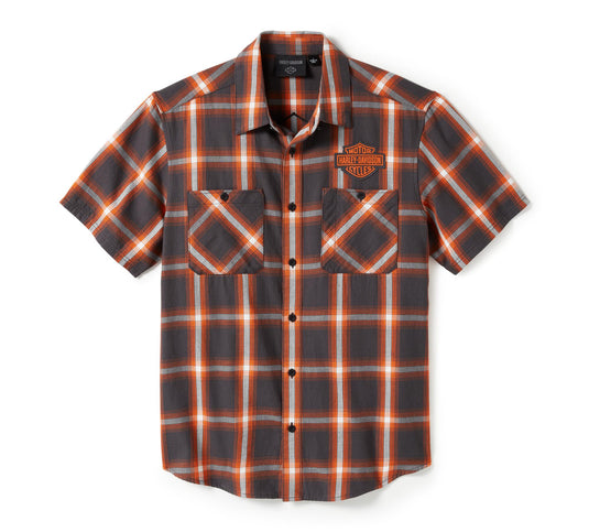 harley davidson dress shirts Harley-Davidson Men's Essential Long Sleeve Mechanics Shirt, Colorblock - Asphalt & Harley Black