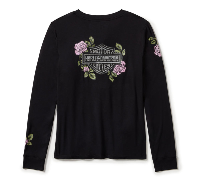 Load image into Gallery viewer, Rose &amp; Thorn Bling Long Sleeve Top - Harley Black
