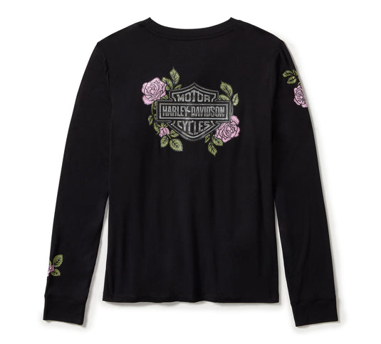 Rose & Thorn Bling Long Sleeve Top - Harley Black
