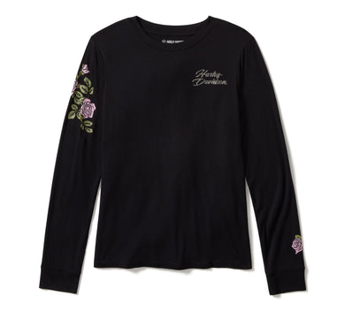 Rose & Thorn Bling Long Sleeve Top - Harley Black