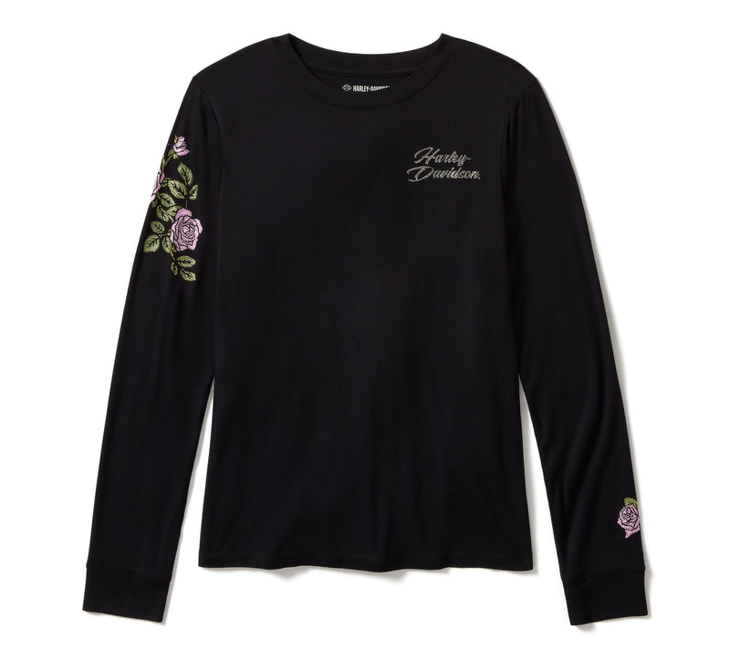 Load image into Gallery viewer, Rose &amp; Thorn Bling Long Sleeve Top - Harley Black
