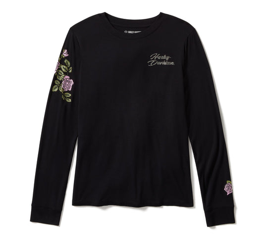 Rose & Thorn Bling Long Sleeve Top - Harley Black