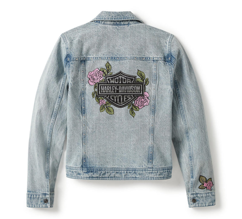 Load image into Gallery viewer, Rose &amp; Thorn Bling Denim Jacket
