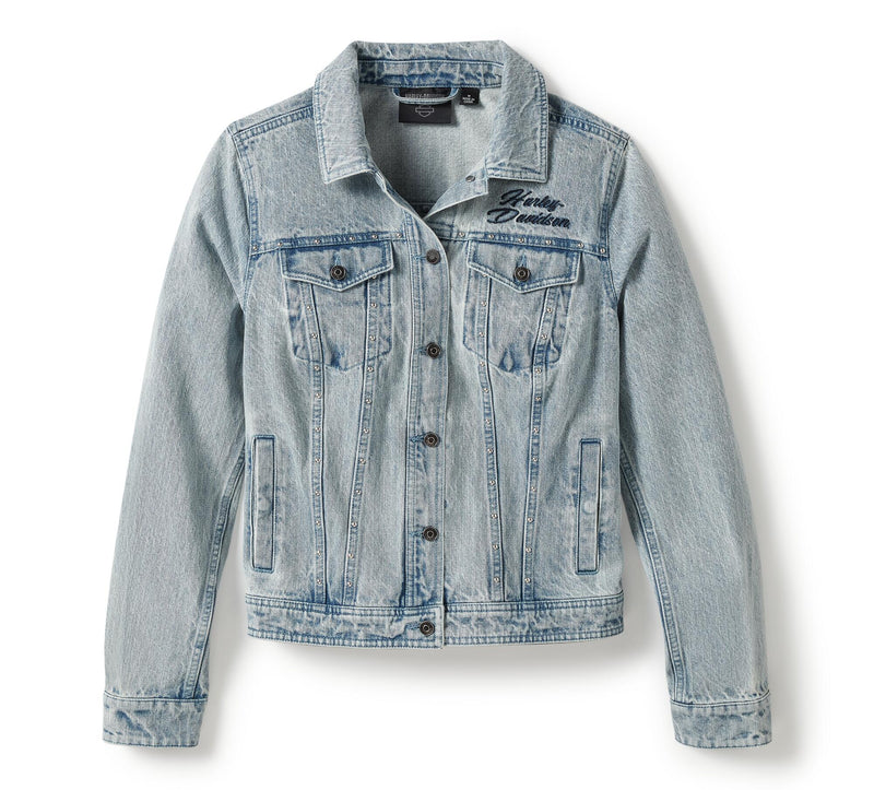 Load image into Gallery viewer, Rose &amp; Thorn Bling Denim Jacket
