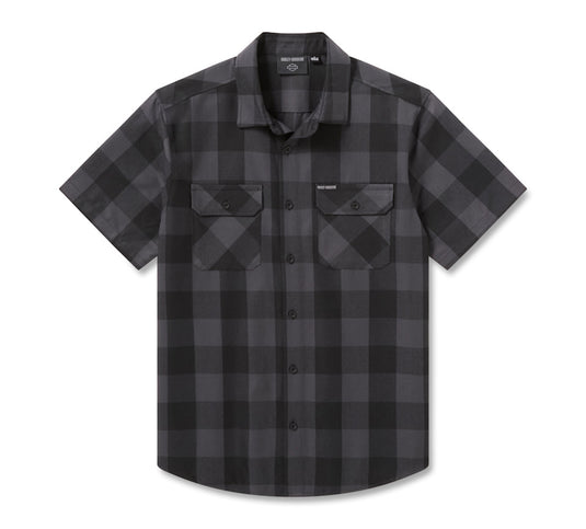 Men's H-D Standard Short Sleeve Plaid Shirt - Asphalt Harley Black Heather