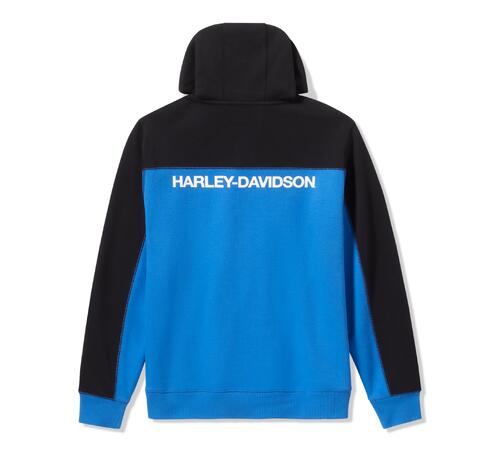 Load image into Gallery viewer, Men&#39;s H-D TECH Gaiter Full Zip - Colourblock Nebulas Blue and Harley Black
