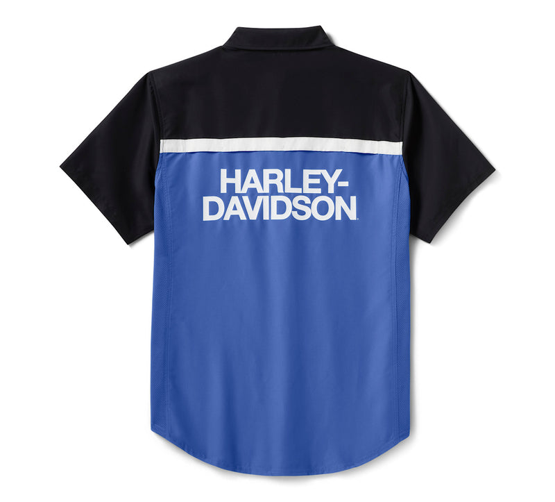 Load image into Gallery viewer, Men's H-D TECH Vented Shirt - Colorblock - Nebulas Blue &amp; Harley Black
