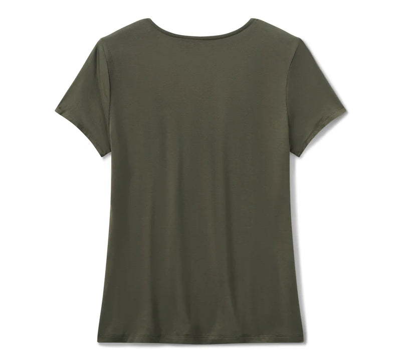 Load image into Gallery viewer, Women&#39;s Bling Dark Angel Short Sleeve Laced Front Tee - Grape Leaf
