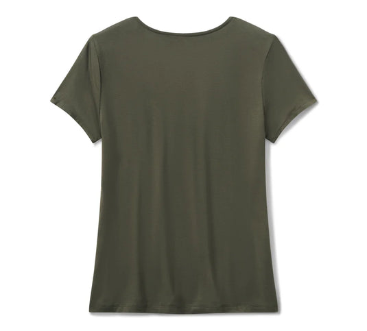 Women's Bling Dark Angel Short Sleeve Laced Front Tee - Grape Leaf