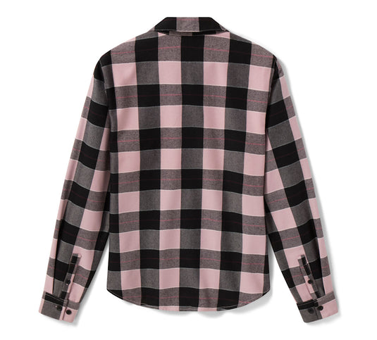 Women's H-D Standard Buffalo Plaid Long Sleeve Shirt - Plaid - Dusty Mauve & Harley Black