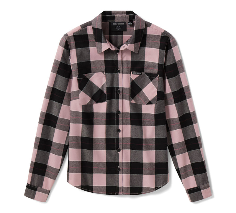 Load image into Gallery viewer, Women's H-D Standard Buffalo Plaid Long Sleeve Shirt - Plaid - Dusty Mauve &amp; Harley Black
