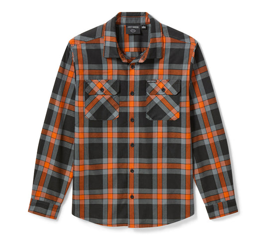Men's H-D Standard Long Sleeve Plaid Shirt - Hawaiian Sunset & Harley Black