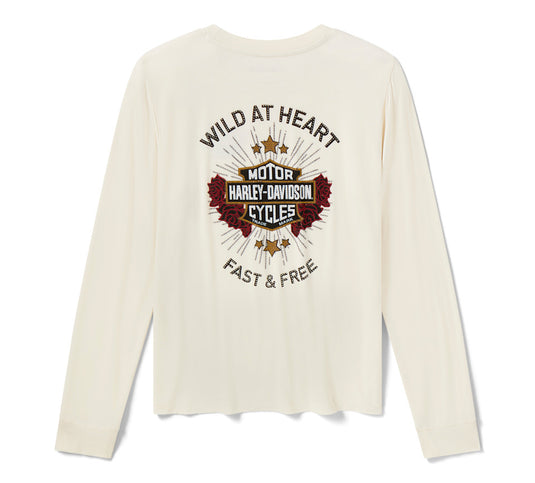 Women's Bling Iron Rose Long Sleeve Top- Birch
