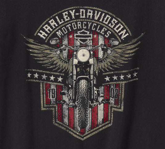 Women's Bling Rally Rip & Repair Cold Shoulder V Neck Tee