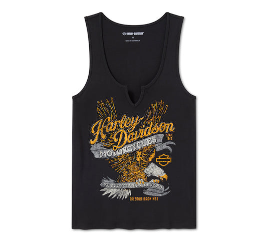Women's Bling Live to Ride Notch Neck Tank - Harley Black