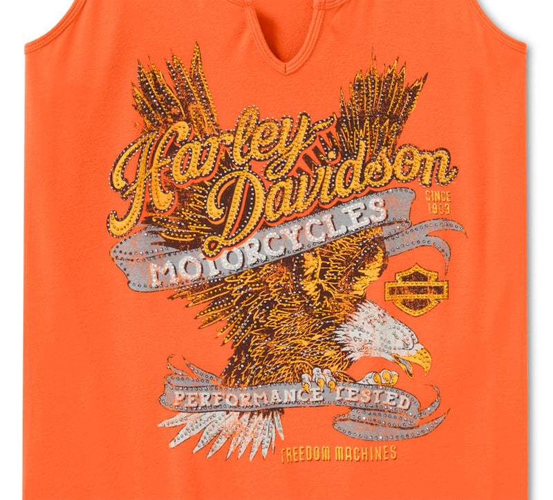 Load image into Gallery viewer, Women's Bling Live to Ride Notch Neck Tank - Harley Orange

