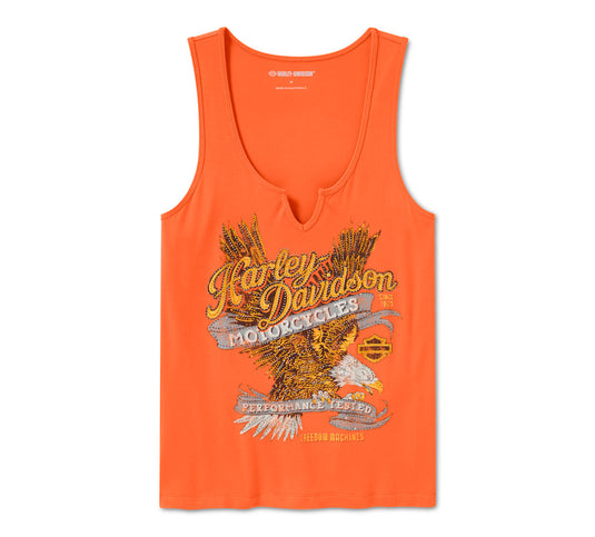 Women's Bling Live to Ride Notch Neck Tank - Harley Orange