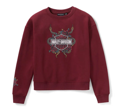 Women's Serpent Rose Bling Fleece - Maroon Banner