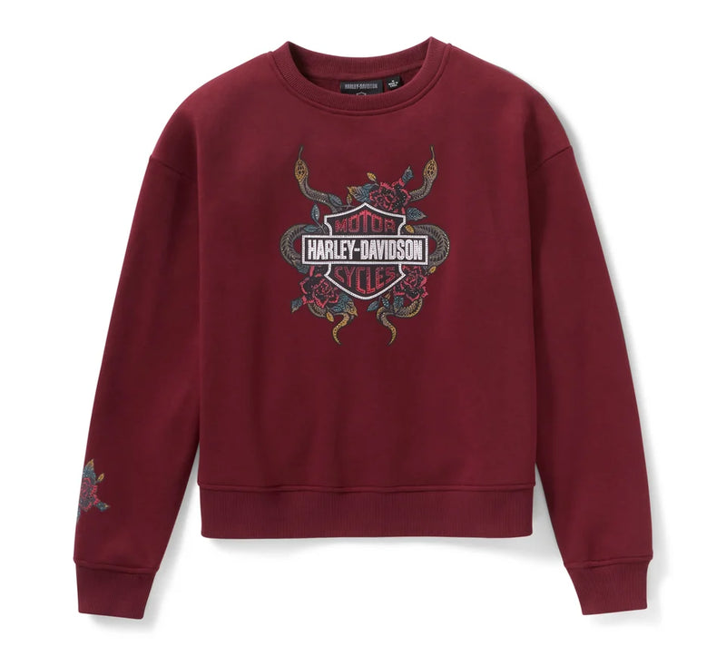 Load image into Gallery viewer, Women&#39;s Serpent Rose Bling Fleece - Maroon Banner
