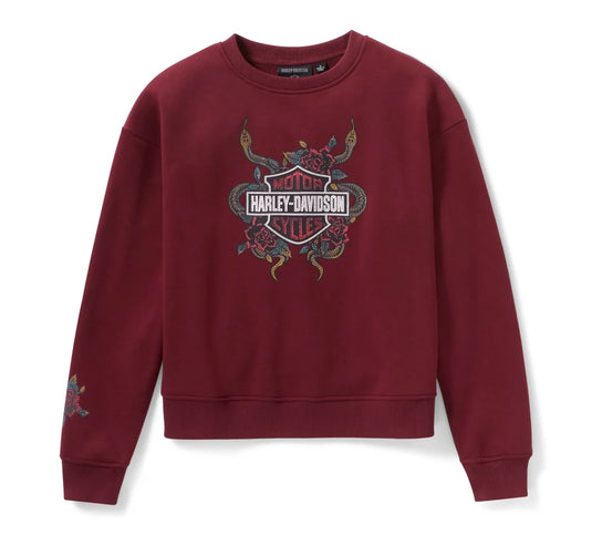 Women's Serpent Rose Bling Fleece - Maroon Banner