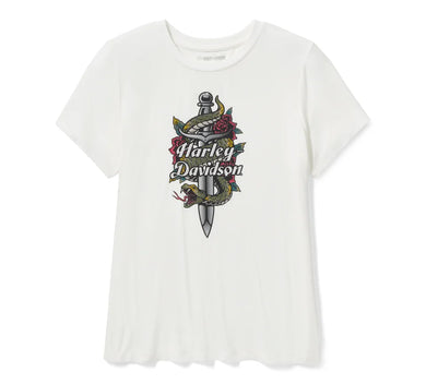 Women's Serpent Rose Bling Crew Neck Tee