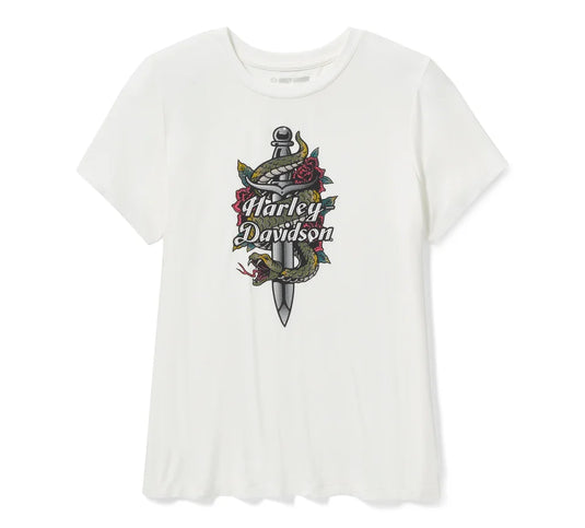 Women's Serpent Rose Bling Crew Neck Tee