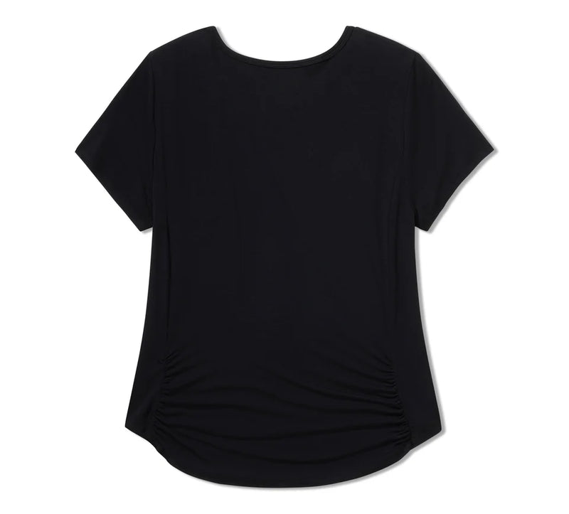 Load image into Gallery viewer, Women&#39;s Beveled Bar &amp; Shield Bling Top - Harley Black
