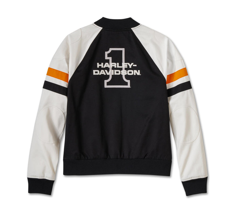 Load image into Gallery viewer, Women&#39;s Stacked Bar &amp; Shield Bomber Jacket
