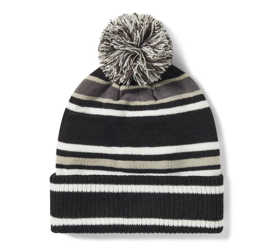 H-D Stripe Pom Beanie - Harley Black & Cloud Dancer