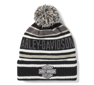 H-D Stripe Pom Beanie - Harley Black & Cloud Dancer