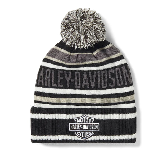 H-D Stripe Pom Beanie - Harley Black & Cloud Dancer