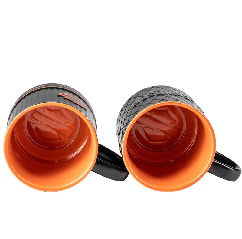 Load image into Gallery viewer, H-D Open B&amp;S Embossed Coffee Mug Set

