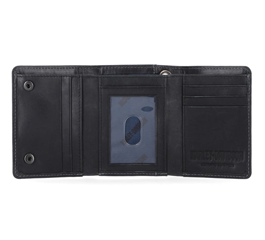 Men's Willie G Skull Snap Tri-Fold Leather Wallet, Black