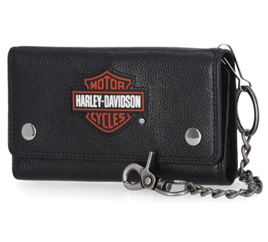 Harley-Davidson® Men's Bar & Shield Patch Trucker Chain Leather Wallet - Black