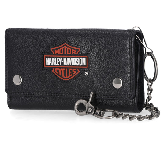 Harley-Davidson® Men's Bar & Shield Patch Trucker Chain Leather Wallet - Black