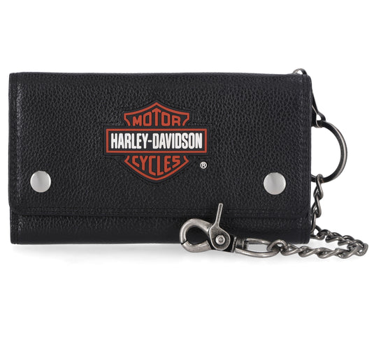 Harley-Davidson® Men's Bar & Shield Patch Trucker Chain Leather Wallet - Black