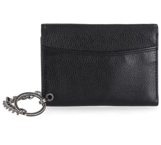 Men's Bar & Shield Patch Tri-Fold Chain Leather Wallet