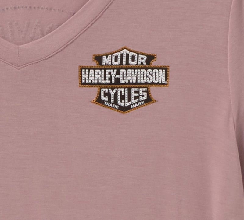 Load image into Gallery viewer, Harley-Davidson - Women's Bling Thorns &amp; Talons V-Neck - Dusty Mauve -
