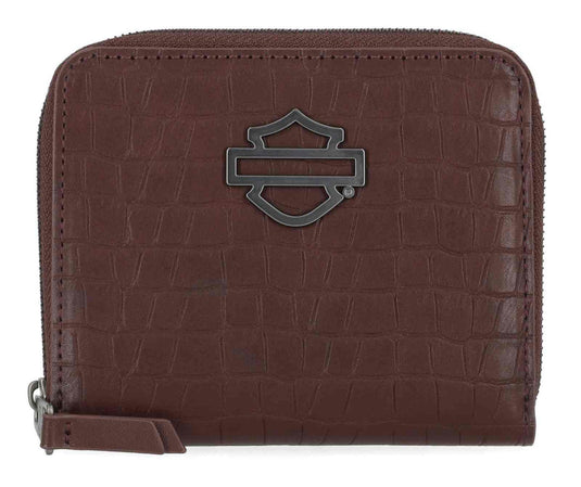 Harley-Davidson - Harley-Davidson® Women's Metal Bar & Shield Croco Small Zip Around Wallet, Maroon -