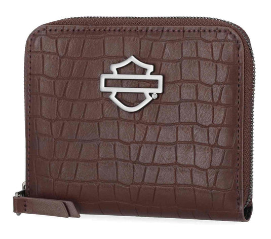 Harley-Davidson - Harley-Davidson® Women's Metal Bar & Shield Croco Small Zip Around Wallet, Maroon -