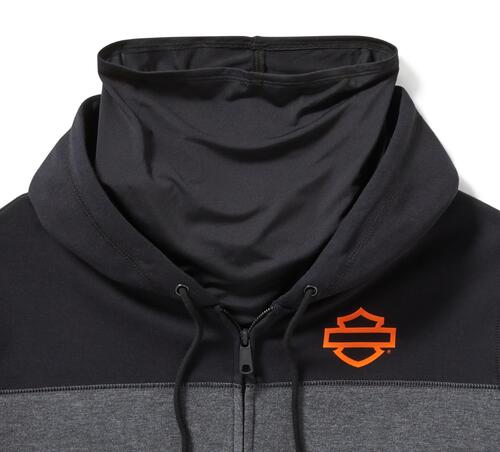 Men's H-D TECH Gaiter Full Zip - Colourblock Charcoal Grey Heather and Harley Black