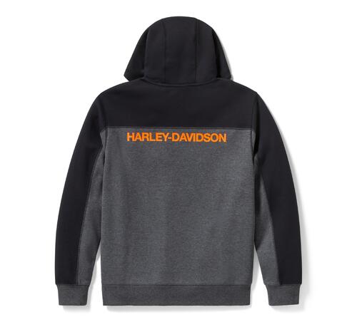 Load image into Gallery viewer, Men&#39;s H-D TECH Gaiter Full Zip - Colourblock Charcoal Grey Heather and Harley Black
