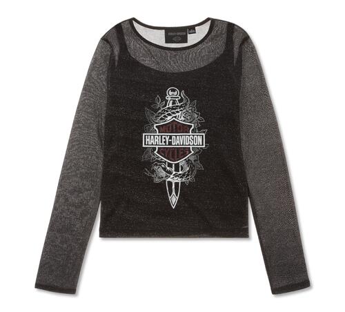 Load image into Gallery viewer, Women&#39;s Harley-Davidson Metallic Dagger Mesh Long Sleeve Top

