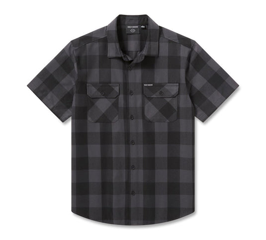 Harley-Davidson - Men's H-D Standard Short Sleeve Plaid Shirt - Asphalt Harley Black Heather -