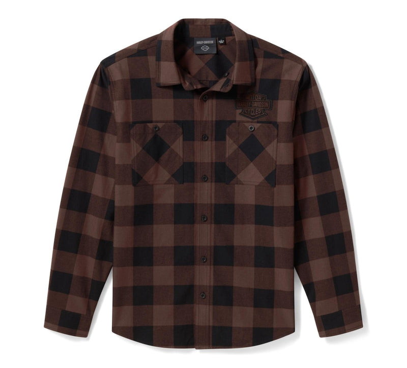 Load image into Gallery viewer, West Coast Harley-Davidson - H-D® American Classic Buffalo Check Flannel - Coffee &amp; Harley Black -
