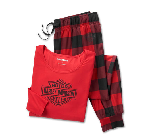 Harley-Davidson - Women's Bar & Shield Plaid Long Sleeve Pajama Set - Chili Pepper -