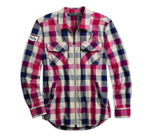 Front view of mens 1 plaid zippered slim fit shirt