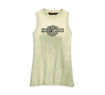 Front view of womens white distressed logo tank